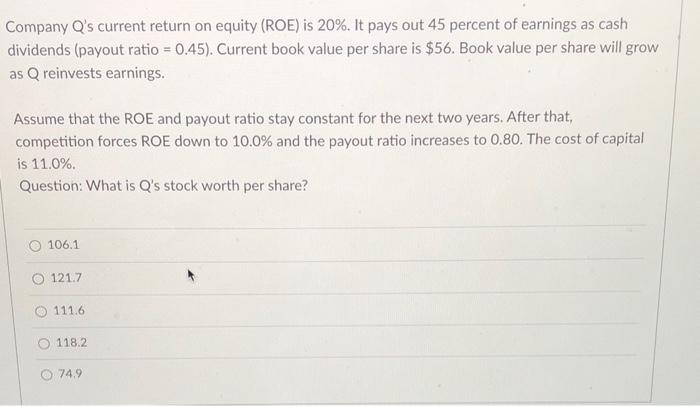 Solved Company Q S Current Return On Equity Roe Is It Chegg