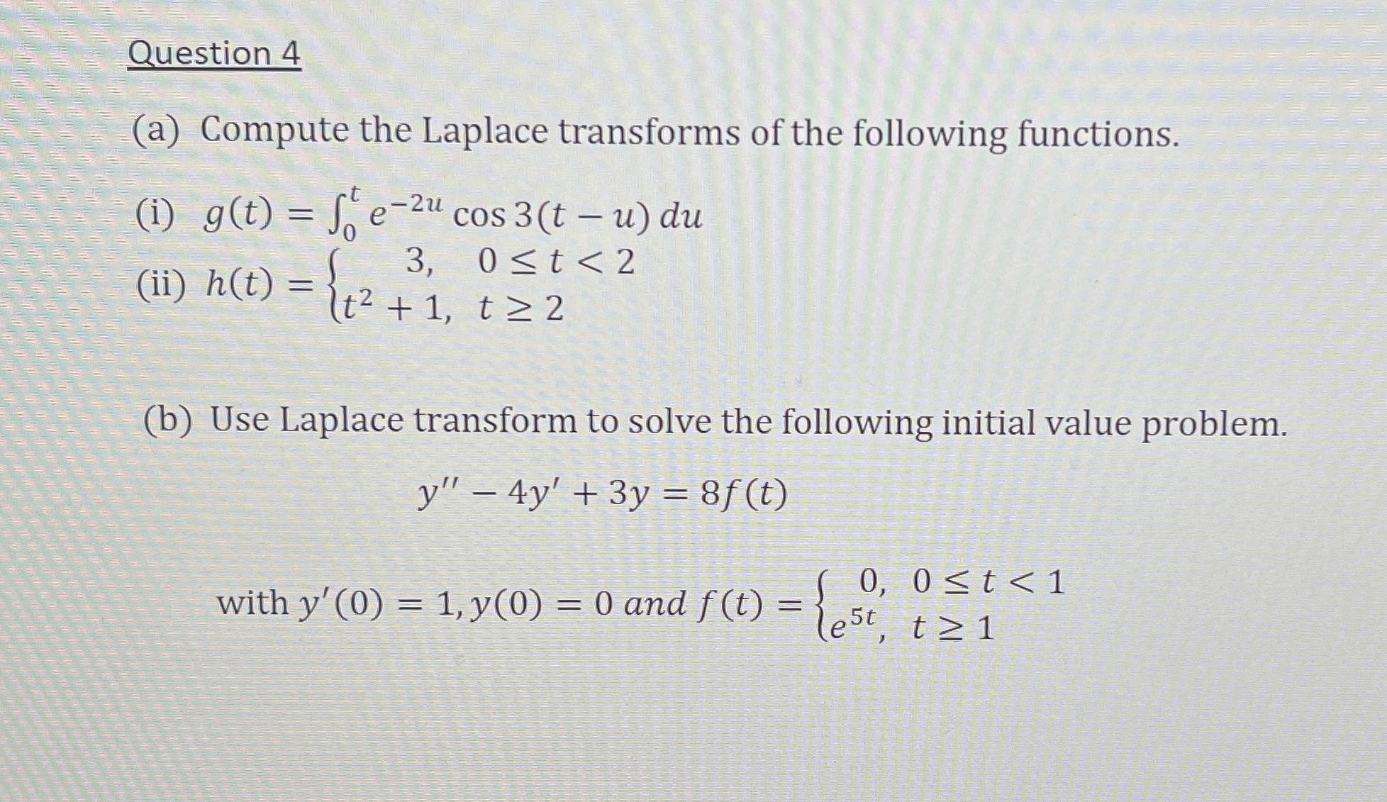 Solved Question 4 A Compute The Laplace Transforms Of The Chegg