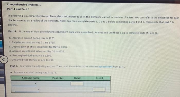 Solved Comprehensive Problem 1 Part 4 And Part 6 The Chegg