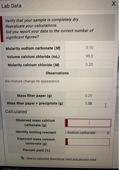 Solved Lab Data Х Verify that your sample is completely dry Chegg