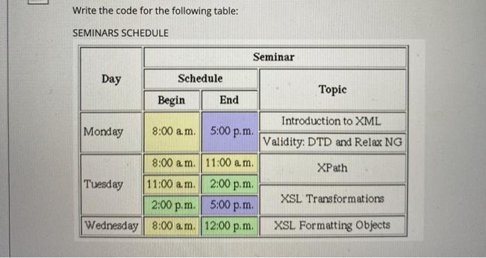 Solved Write The Code For The Following Table SEMINARS Chegg