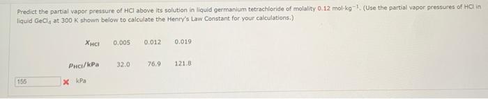 Solved Predict The Partial Vapor Pressure Of HCl Above Its Chegg