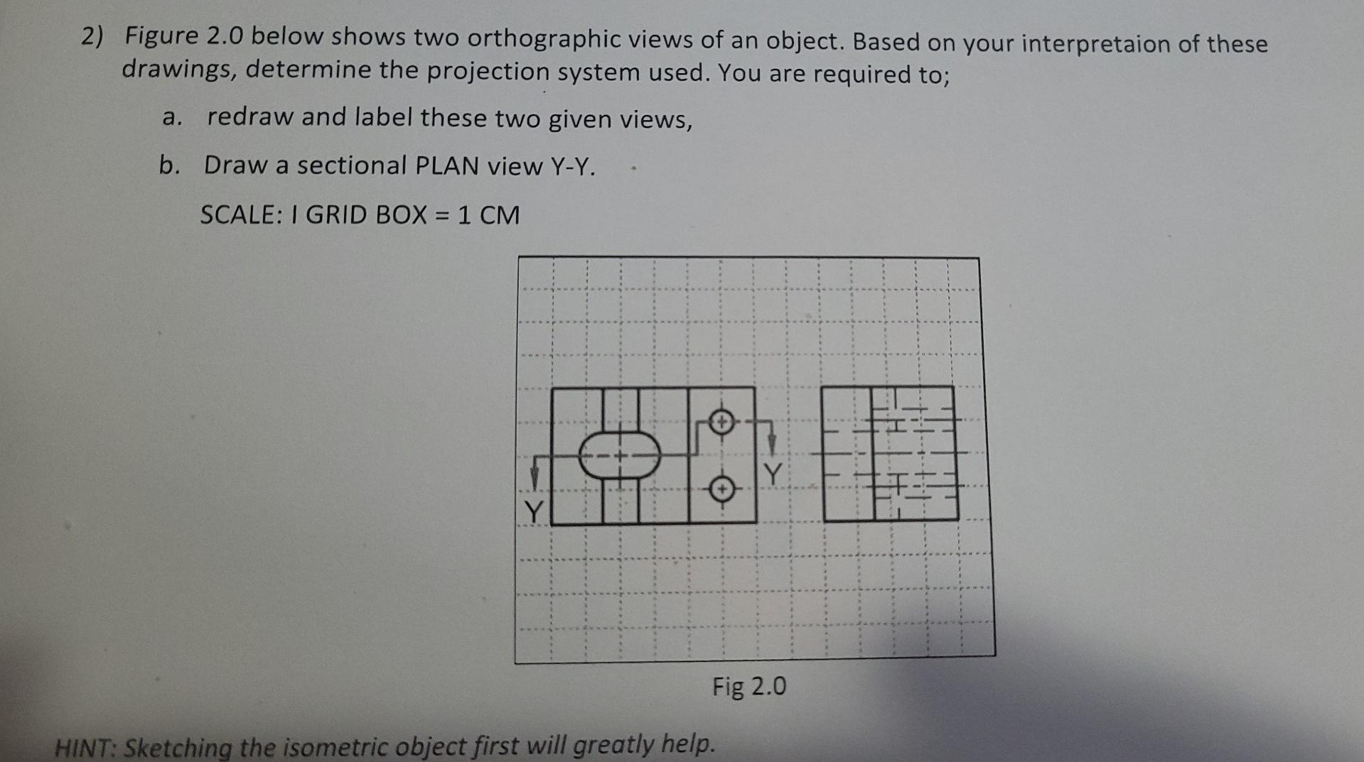 Solved 2 Figure 2 0 Below Shows Two Orthographic Views Of Chegg