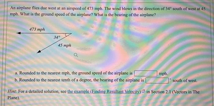 Solved An Airplane Flies Due West At An Airspeed Of Mph Chegg