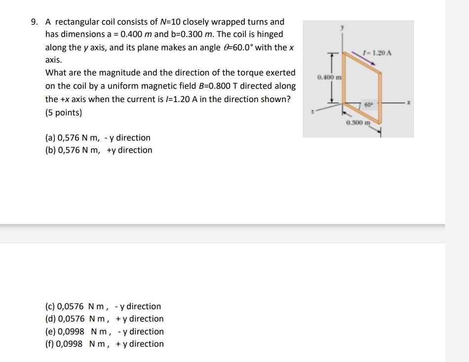 Solved 9 A Rectangular Coil Consists Of N 10 Closely Chegg