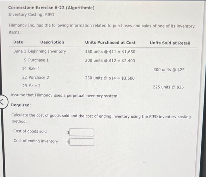 Solved Cornerstone Exercise Algorithmic Inventory Chegg