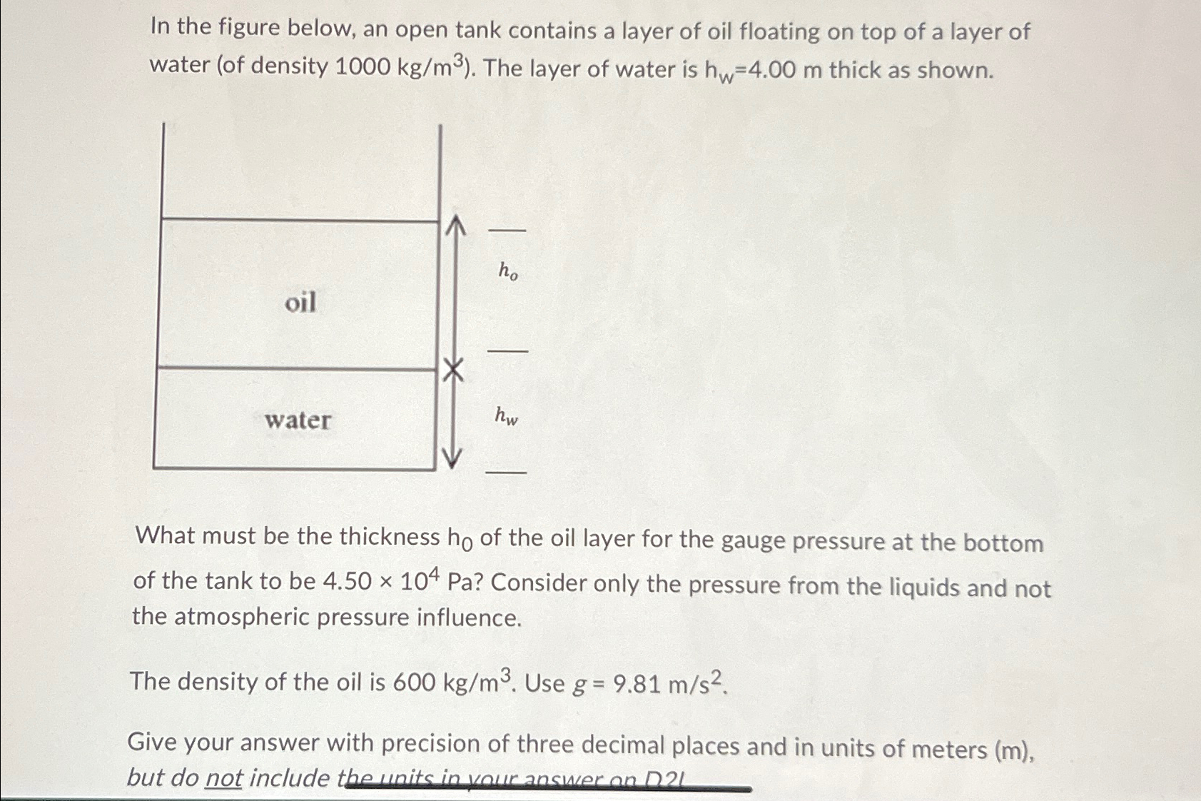 Solved In The Figure Below An Open Tank Contains A Layer Of Chegg