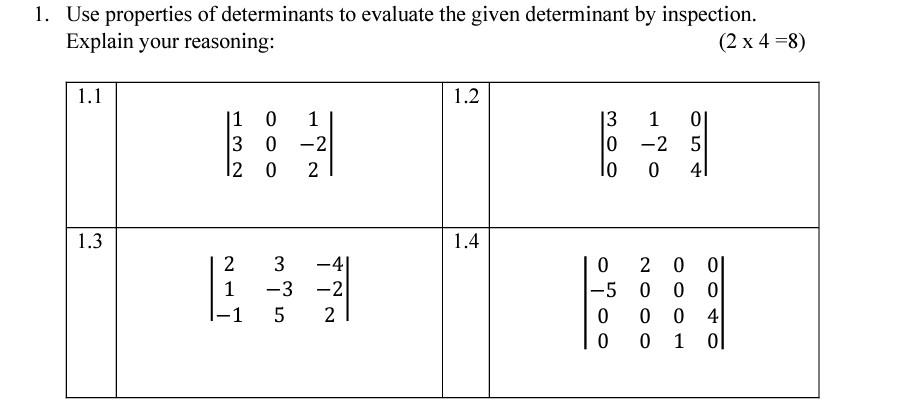 Solved Use Properties Of Determinants To Evaluate The Given Chegg