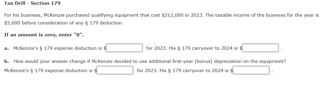 Solved Tax Drill Section For His Business Mckenzie Chegg