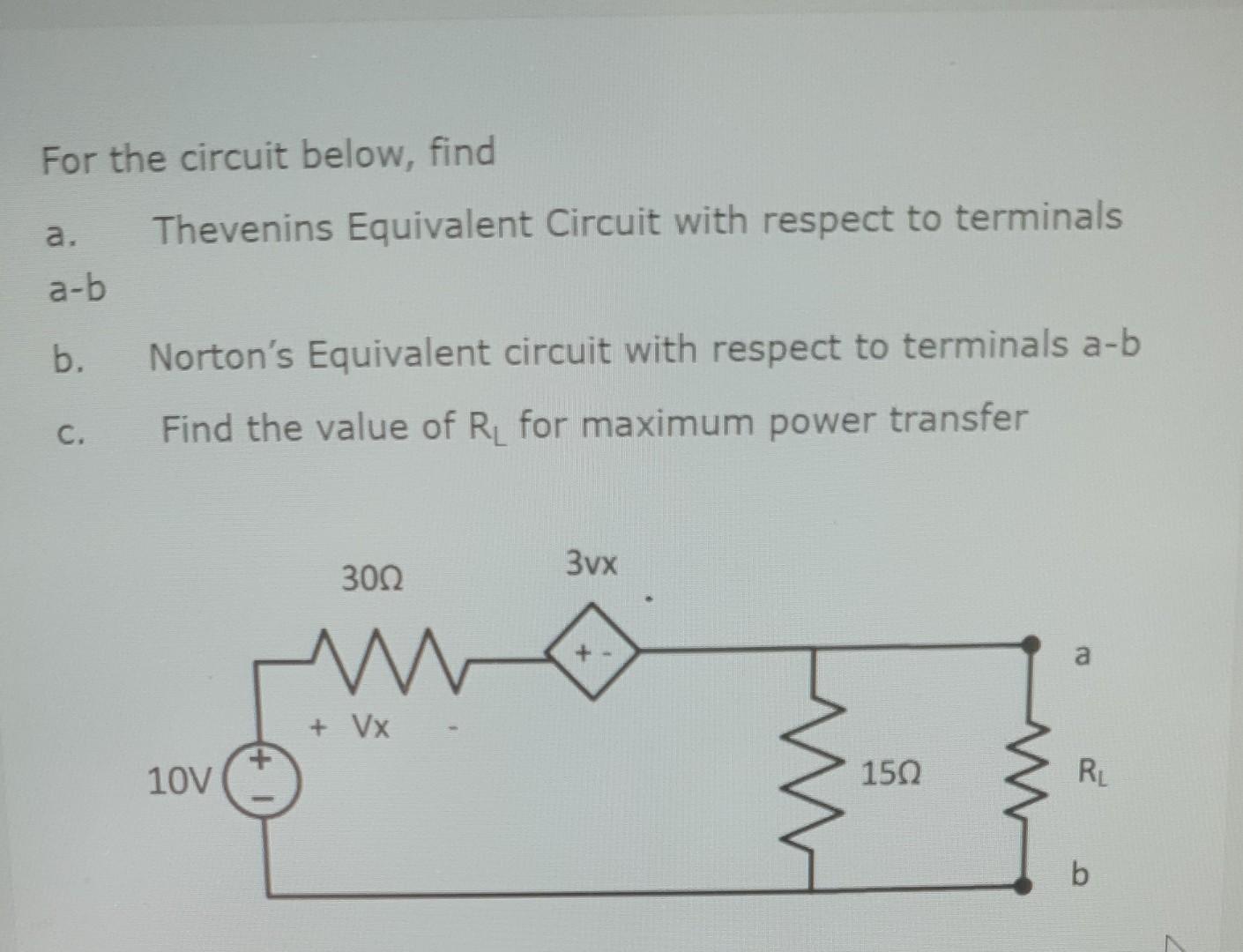 Solved For The Circuit Below Find A Thevenins Equivalent Chegg