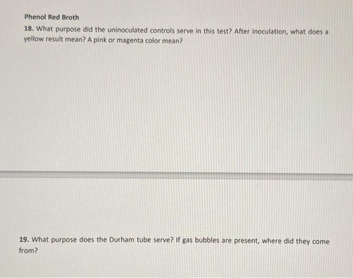 Solved Phenol Red Broth What Purpose Did The Chegg