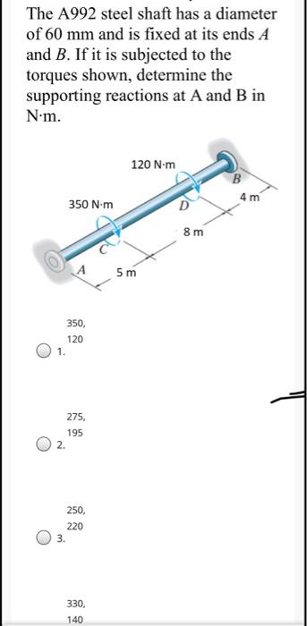 Solved The A992 Steel Shaft Has A Diameter Of 60 Mm And Is Chegg