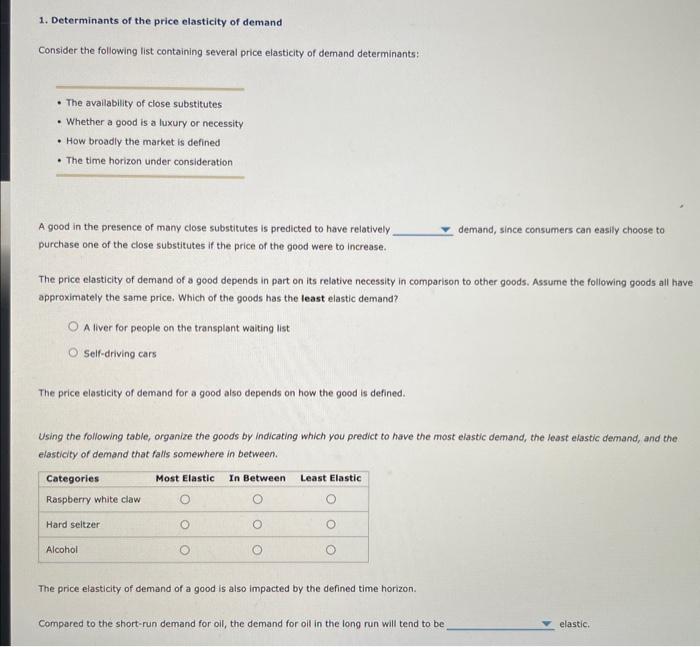 Solved Determinants Of The Price Elasticity Of Demand Chegg