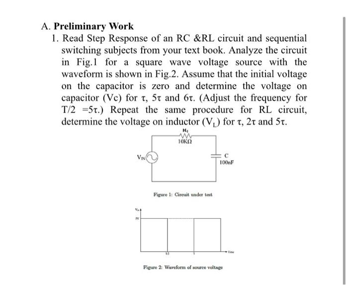 Solved A Preliminary Work Read Step Response Of An Rc Chegg