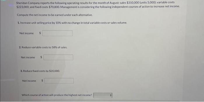 Solved Sheridan Company Reports The Following Operating Chegg