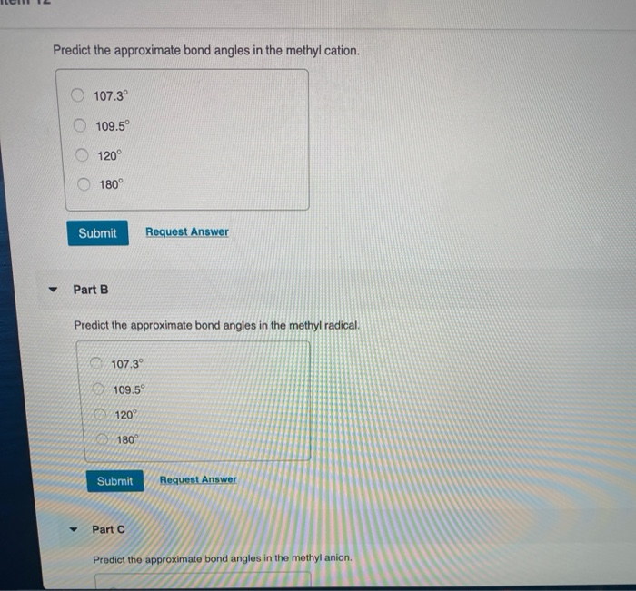 Solved Predict The Approximate Bond Angles In The Methyl Chegg