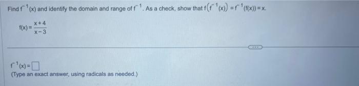 Solved Find F1 X And Identify The Domain And Range Of F