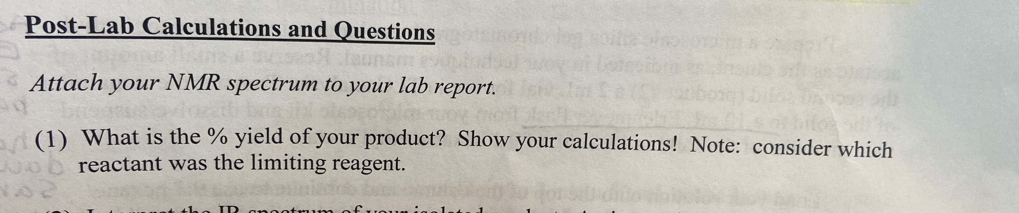 Post Lab Calculations And Questionsattach Your Nmr Chegg