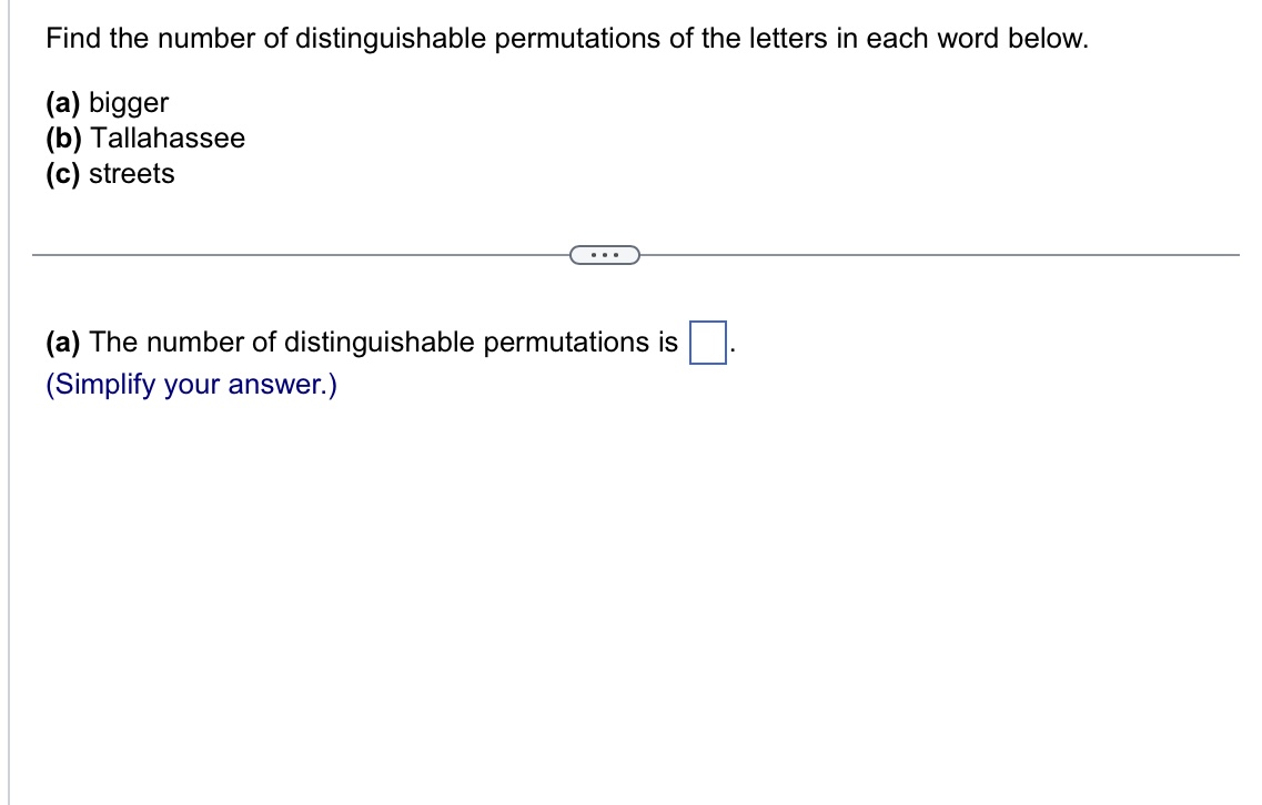 Solved Find The Number Of Distinguishable Permutations Of Chegg