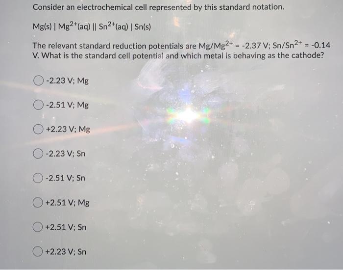 Solved Consider An Electrochemical Cell Represented By This Chegg