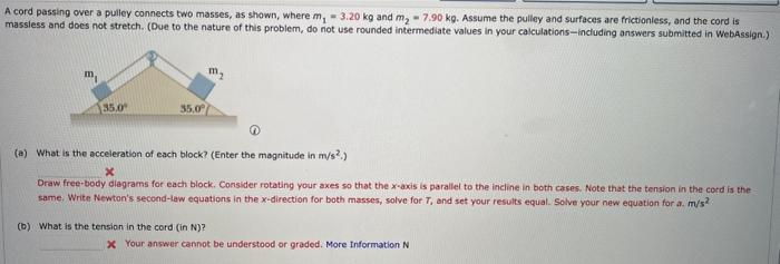 Solved A Cord Passing Over A Puliey Connects Two Masses As Chegg