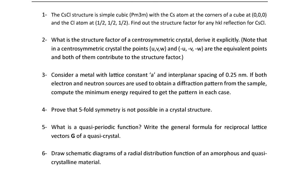 1 The CsCl Structure Is Simple Cubic Pm3m With The Chegg