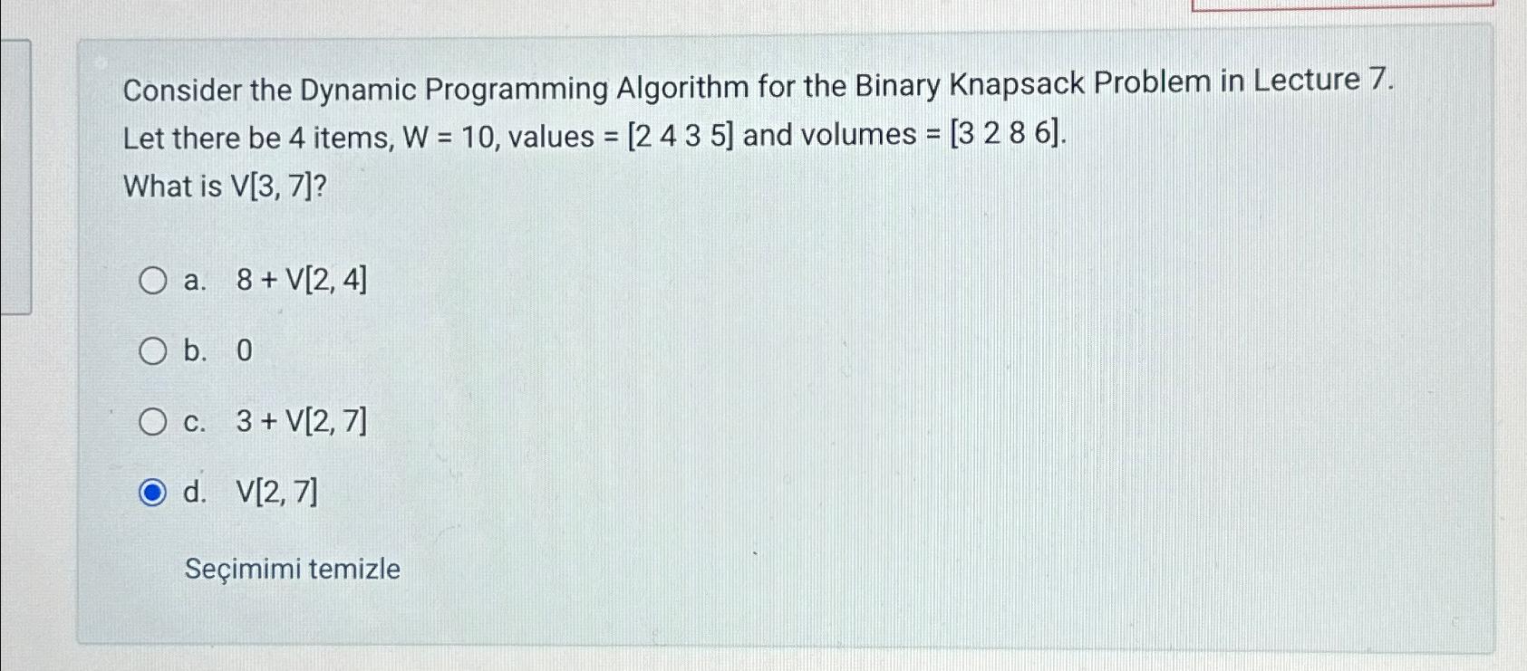 Solved Consider The Dynamic Programming Algorithm For The Chegg