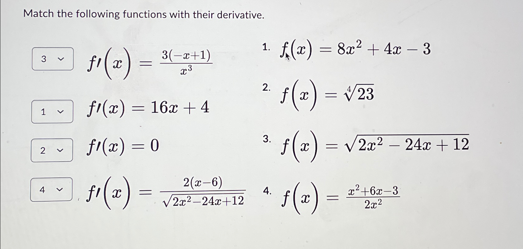 Solved Match The Following Functions With Their Chegg