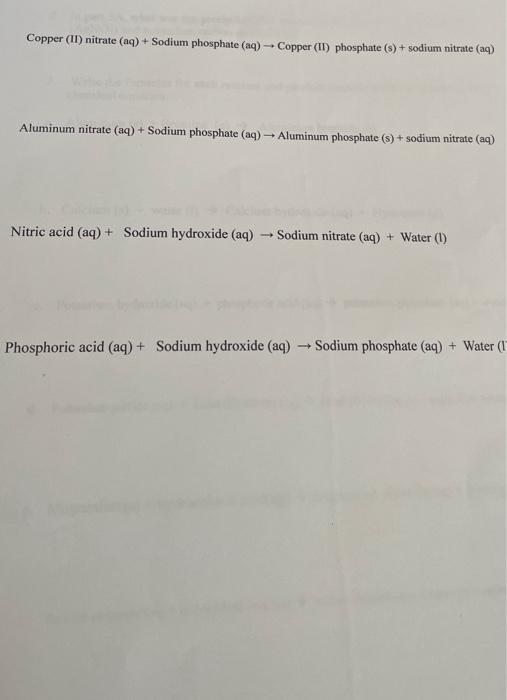 Solved Copper II Nitrate Aq Sodium Phosphate Aq Chegg