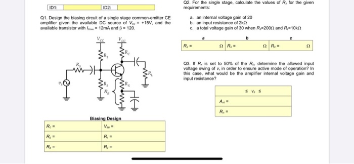 Solved ID1 ID2 Q1 Design The Biasing Circuit Of A Single Chegg