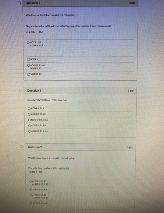 Solved Question Pts What Instructions Accomplish The Chegg