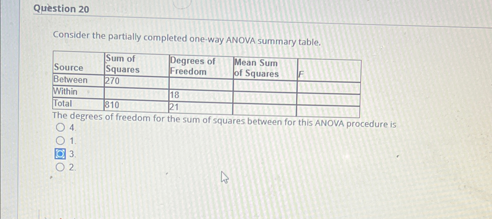 Quèstion 20Consider the partially completed one way Chegg