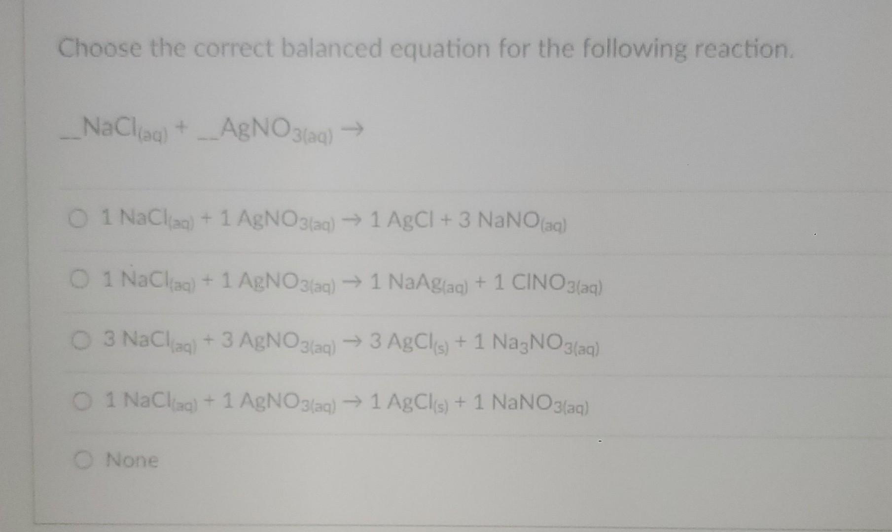 Solved Choose The Correct Balanced Equation For The Chegg