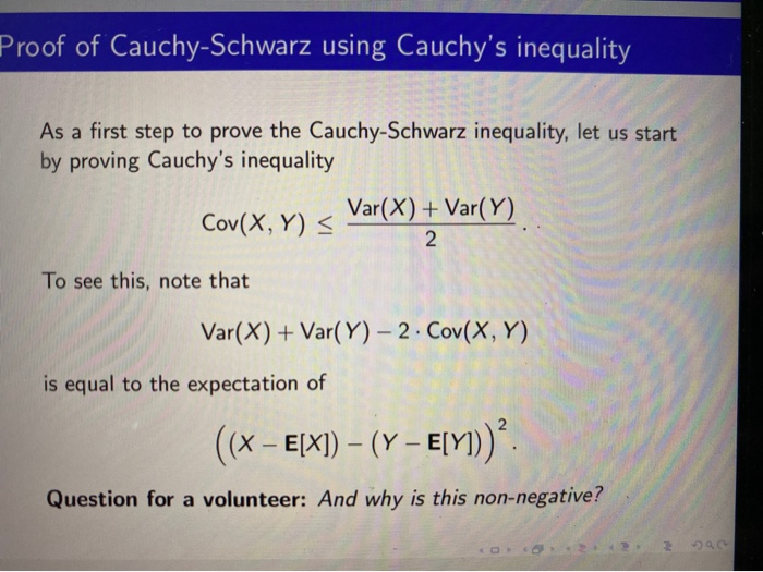 Solved Proof Of Cauchy Schwarz Using Cauchy S Inequality As Chegg