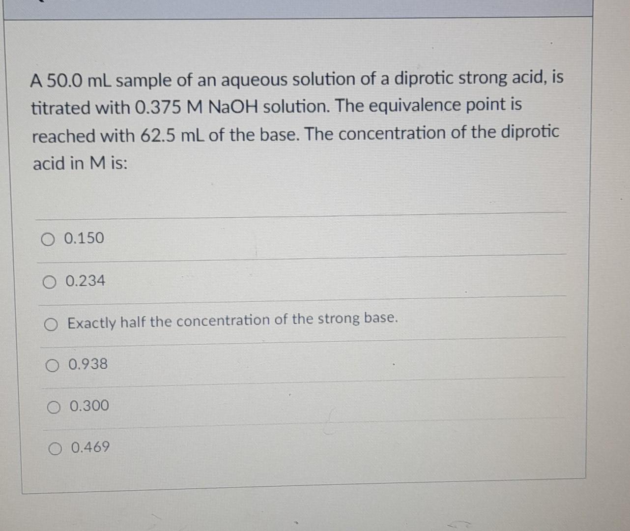 Solved A Ml Sample Of An Aqueous Solution Of A Diprotic Chegg