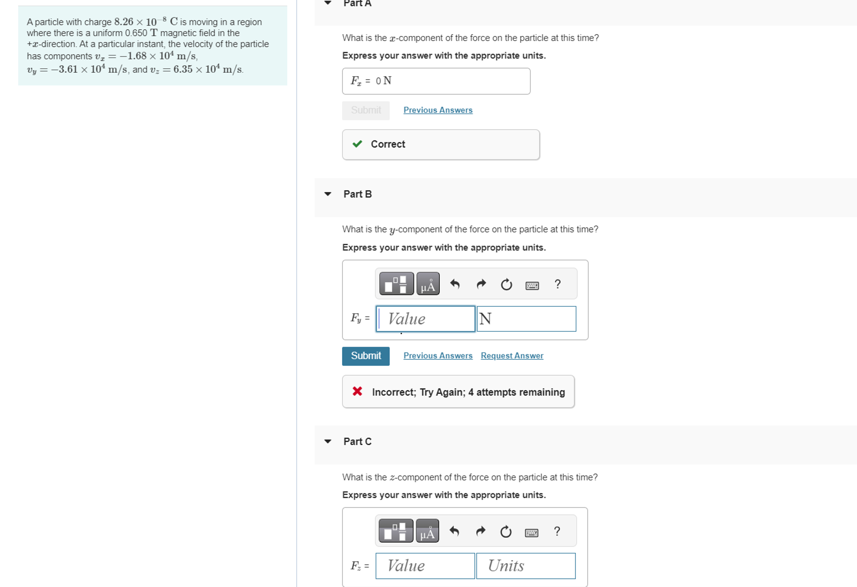 Solved A Particle With Charge C Is Moving In A Chegg