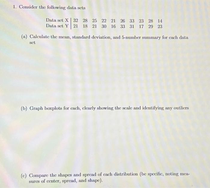 Solved Consider The Following Data Sets A Calculate The Chegg