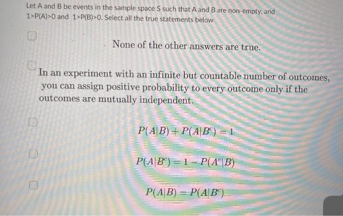 Solved Let A And B Be Events In The Sample Space S Such That Chegg