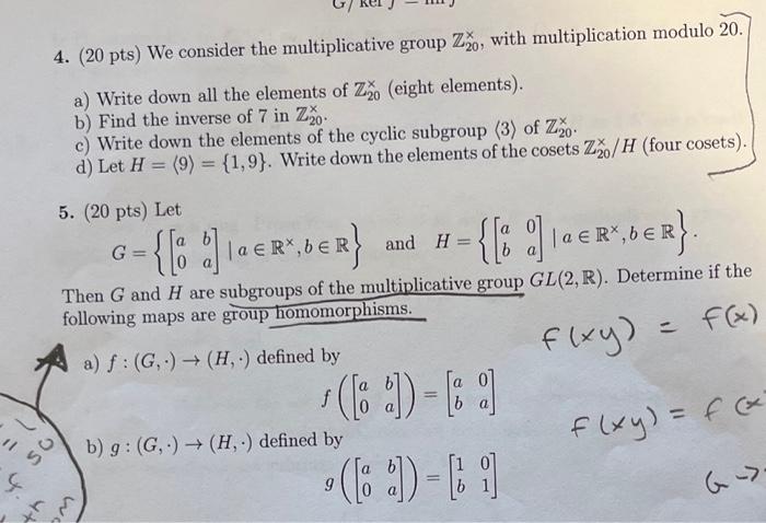 Solved 4 20 Pts We Consider The Multiplicative Group Chegg