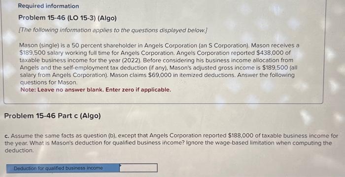 Solved Required Information Problem 15 46 LO 15 3 Algo Chegg