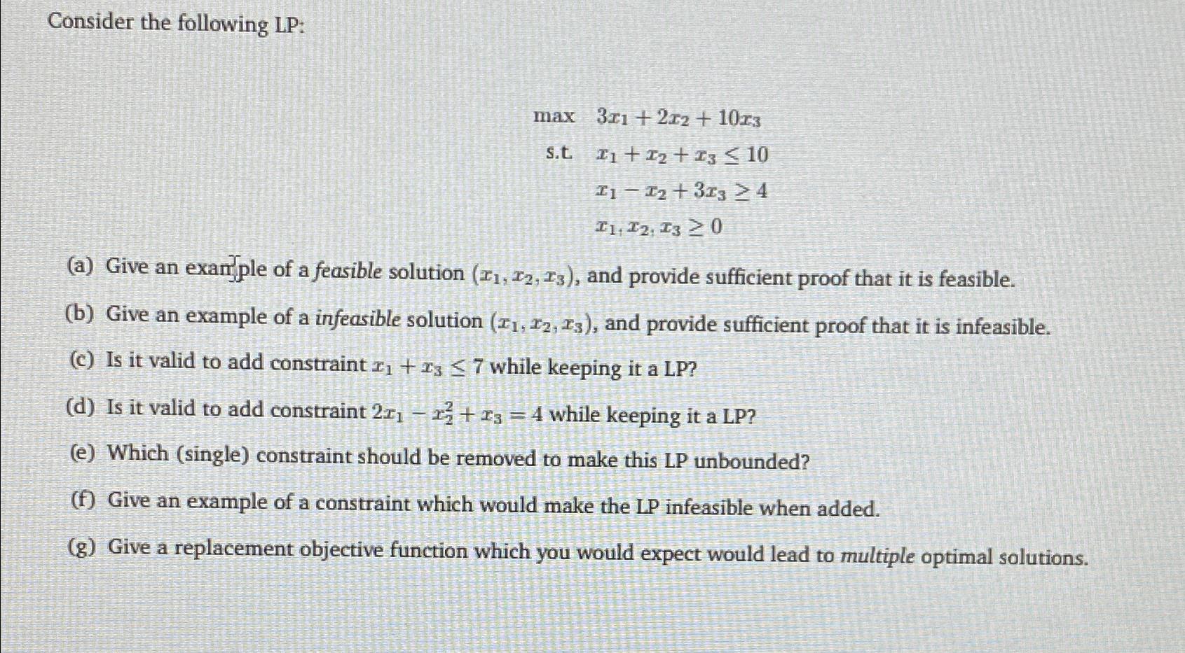 Solved Consider The Following LP Max3x1 2x2 10x3 Chegg