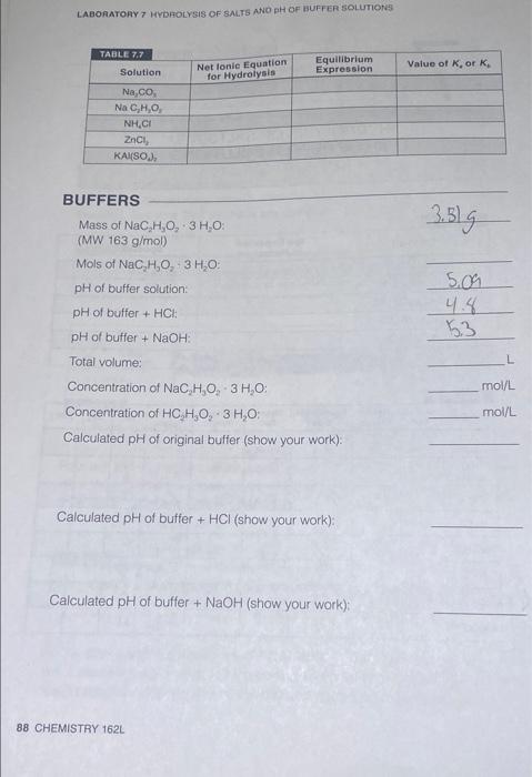 Solved HYDROLYSIS OF SALTS AND PH OF BUFFER SOLUTIONS REPORT Chegg