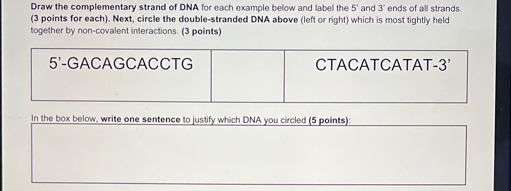 Solved Draw The Complementary Strand Of Dna For Each Example Chegg