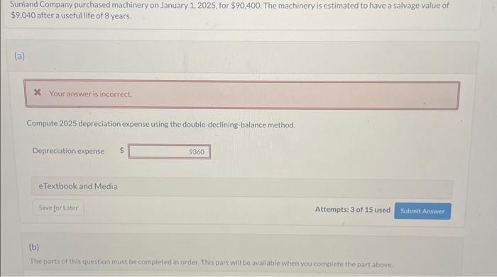 Solved Sunland Company Purchased Machinery On January Chegg