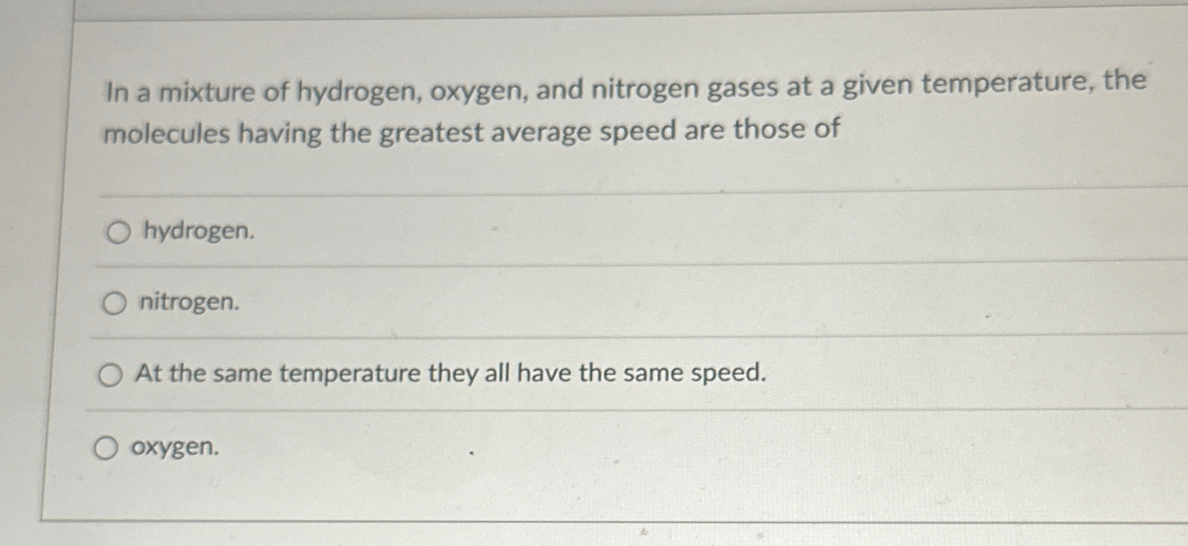 Solved In A Mixture Of Hydrogen Oxygen And Nitrogen Gases Chegg