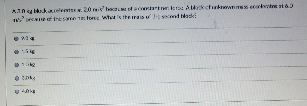 Solved A 3 0 Kg Block Accelerates At 2 0 M S2 Because Of A Chegg