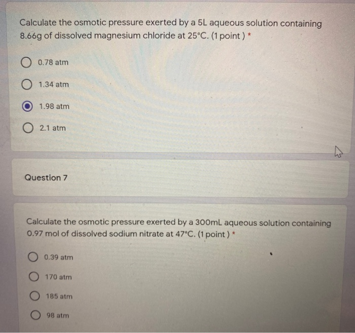 Solved Calculate The Osmotic Pressure Exerted By A 5L Chegg