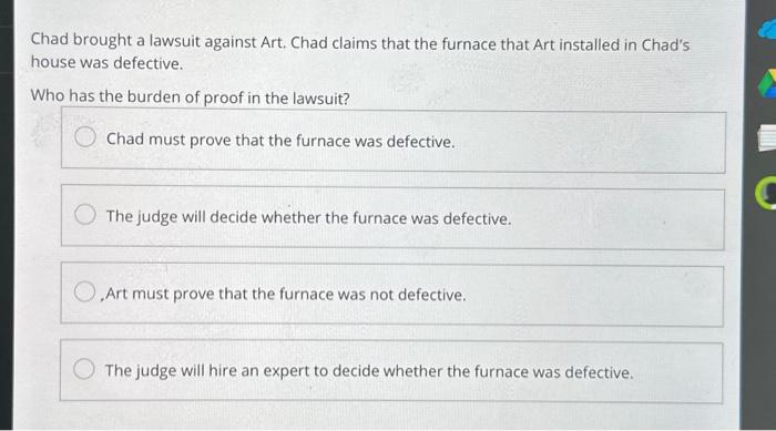 Solved Chad Brought A Lawsuit Against Art Chad Claims That Chegg