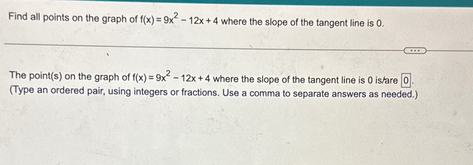 Solved Find All Points On The Graph Of F X 9x2 12x 4 Where Chegg