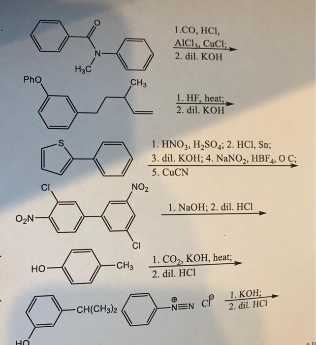 Solved 1 CO HCI AlCl3 CuCl 2 Dil KOH N H2C Pho CH3 1 Chegg